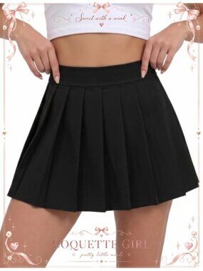 High Waist Pleated Mini Skirt with Built-in Shorts Stretchy A-Line Skater Skort